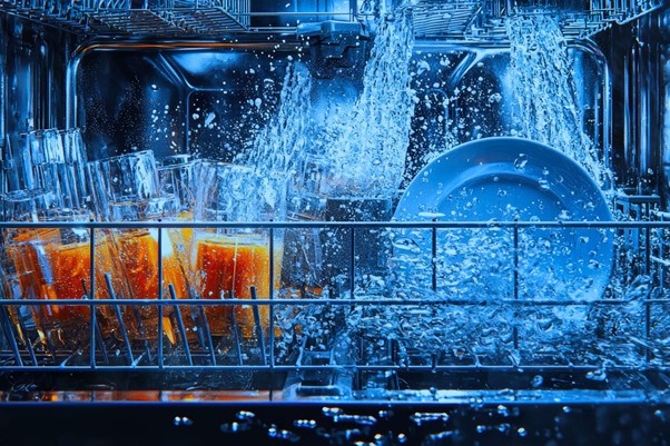 Cận cảnh khoang máy rửa bát Bosch đang hoạt động