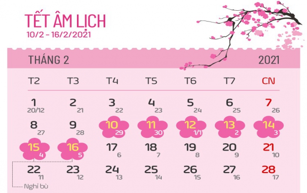 Các ngày nghỉ lễ năm 2021